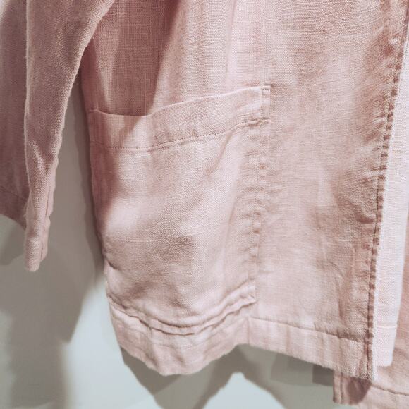 Eileen Fisher Pink 100% Organic Linen Shaw Collar Blazer Size LP Lagenlook Beach - Picture 4 of 11